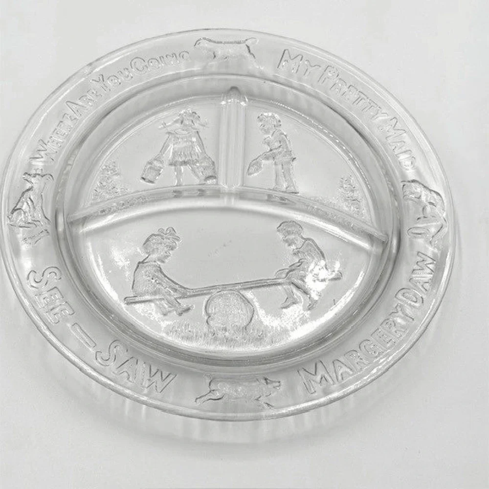 Tiara Exclusives Nursery Rhyme Divided Glass Plate See-Saw Margery Daw 8.5